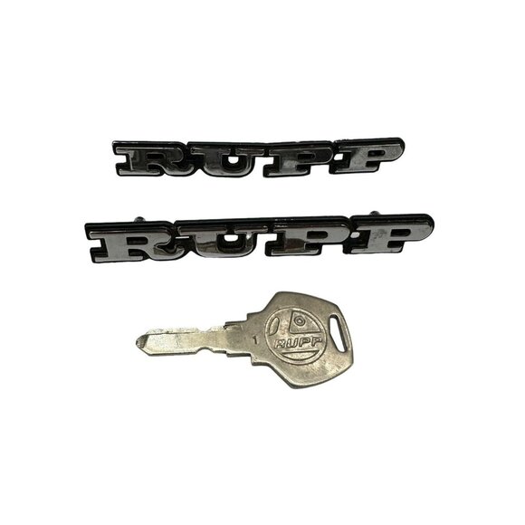 2 Vintage Rupp snowmobile Metal Emblems Badge Logos and a key. - Picture 7 of 9